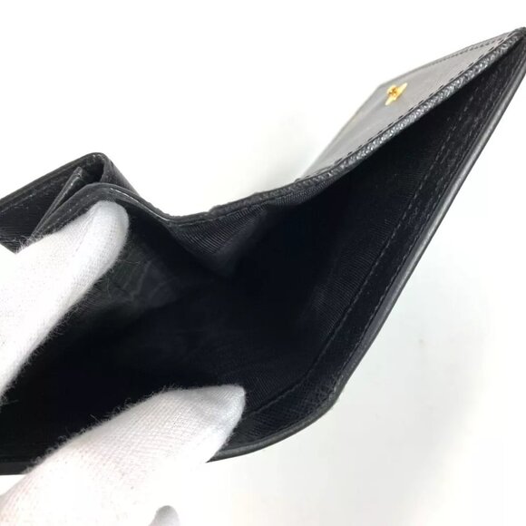 PRADA 1MV204 Logo pattern Compact wallet Folded wallet Leather Black/White - Picture 10 of 11